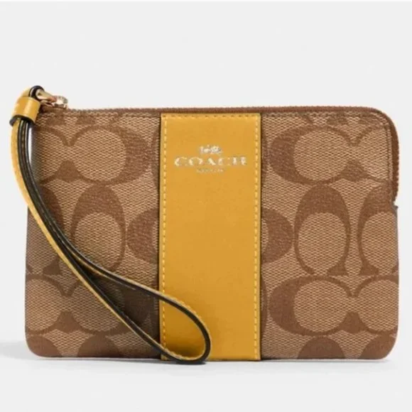 COACH Signature PVC Leather Corner Zip Wristlet - Picture 8 of 16